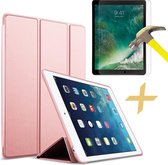 Hoes geschikt voor Apple iPad 9.7 (2017 / 2018) - Smart Book Case Siliconen Roze + Screenprotector Gehard Glas