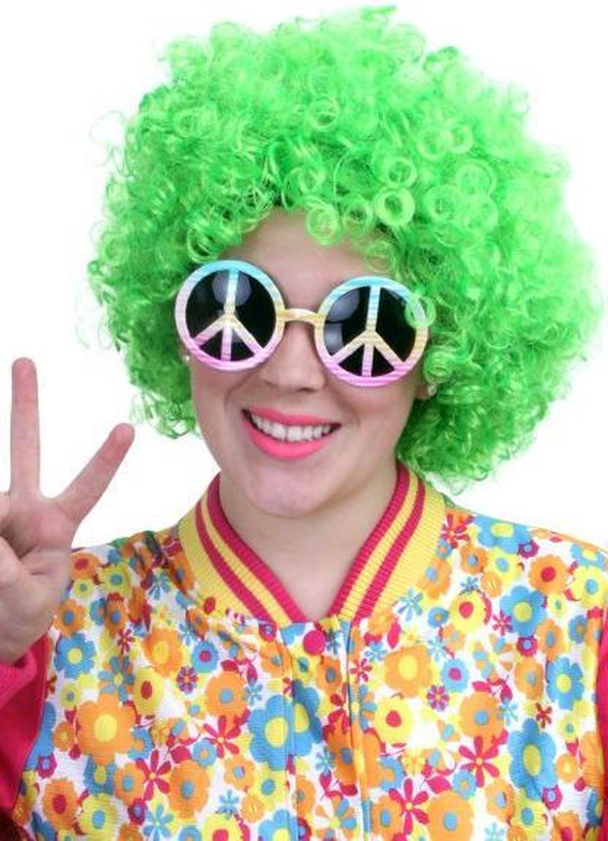 Carnavalspruik Pruik Hippy neon groen