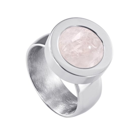 Quiges RVS Schroefsysteem Ring Zilverkleurig Glans 18mm met Verwisselbare Kwarts Roze 12mm Mini Munt