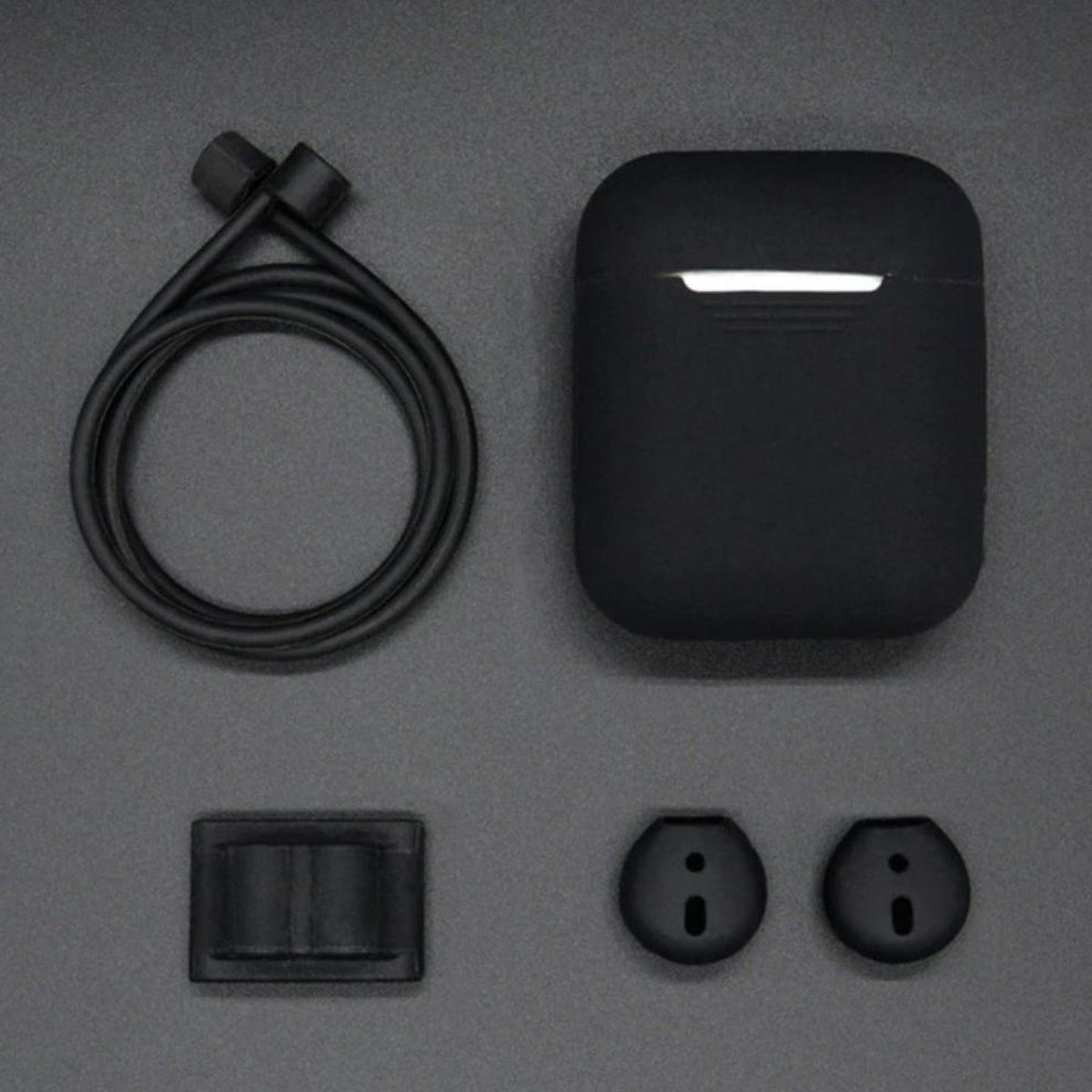 4 in 1 Silicone Protective Case Geschikt geschikt geschikt voor Apple AirPods | Zwart