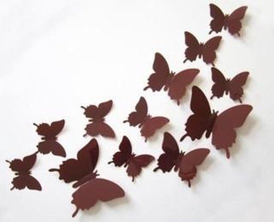 3D Vlinders - Muurdecoratie - Effen Bruin