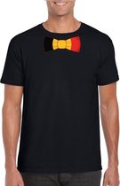 Zwart t-shirt met Belgie strikje heren - Belgie supporter S