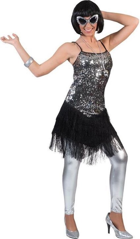Zilver/zwart charleston verkleed jurkje voor dames S/M | bol.com