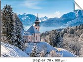 Kerstdorp achtergrond - 70x100 cm - stevig fotopapier - winterlandschap met kerkje - kerstversiering - winterlandschap - kerstinterieur - modeltreinen