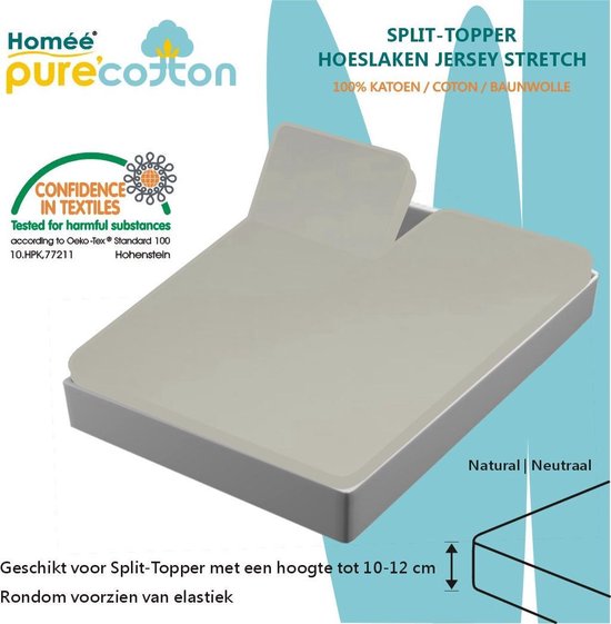 Homéé® Splittopper Hoeslaken Jersey Katoen Zand 180 x 200/210/220
