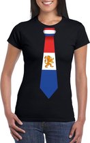 Zwart t-shirt met Hollandse vlag stropdas dames -  Nederland supporter S
