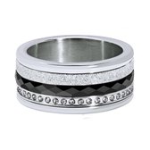 Quiges Dames Stapelring Set RVS Verzilverd en Zwart Keramiek - Maat 20 - Hoogte 6mm - SRS015S20