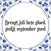 Tegeltje met Spreuk (Tegeltjeswijsheid): Brengt juli hete gloed, gedijt september goed + Kado verpakking & Plakhanger