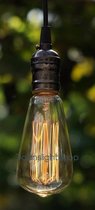 Snoerpendel met decoratieve lamp. Pendelarmatuur met retro lamphouder, lamp en plafondkap. Fitting E27 zwart.