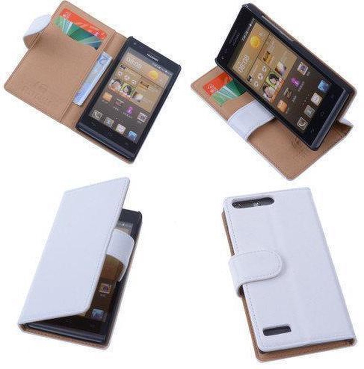 PU Leder Hoesje Huawei Ascend G6 4G Book/Wallet Case/Cover Wit