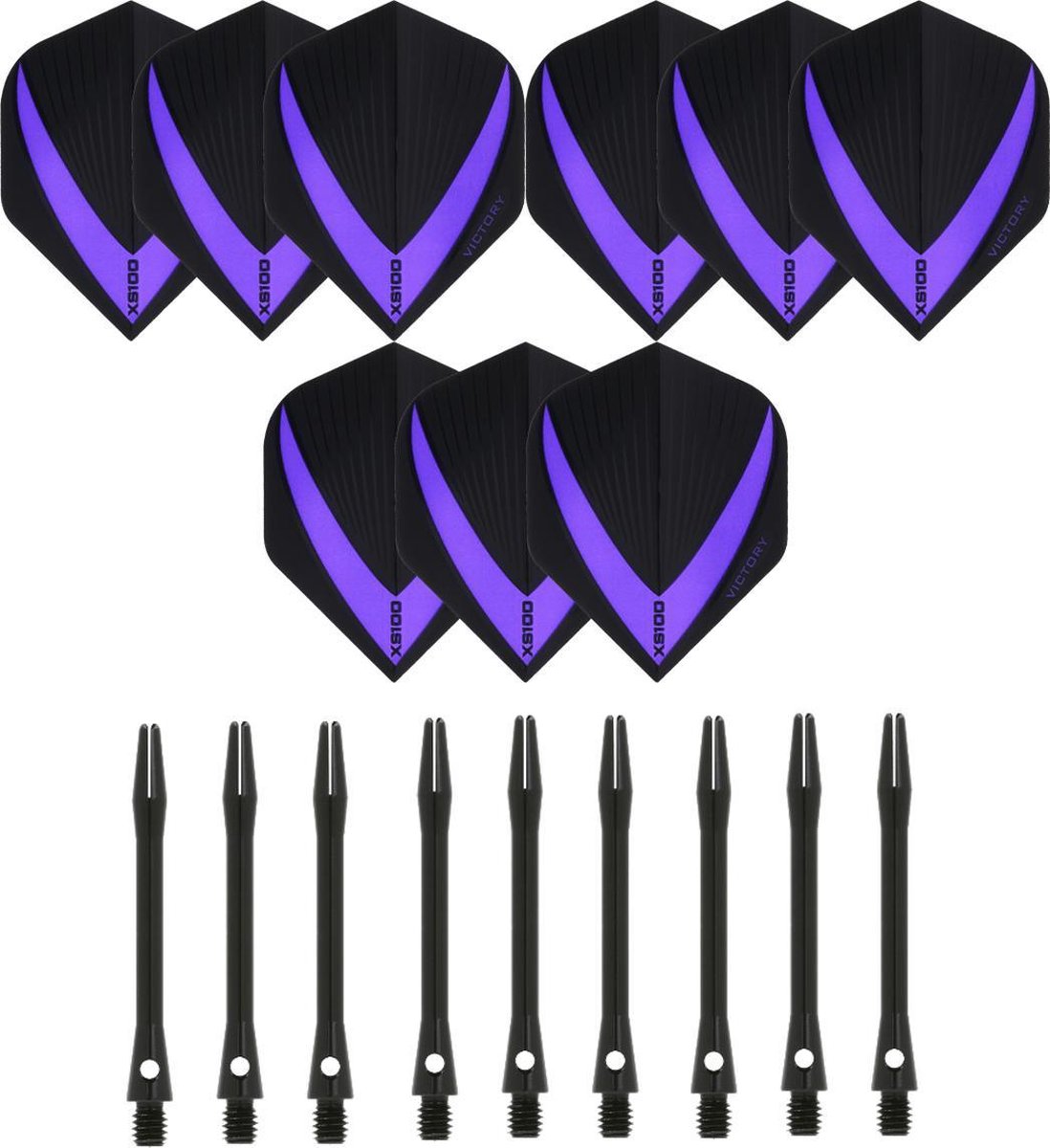 3 sets (9 stuks) Super Sterke - Paars - Vista-X - darts flights - inclusief 3 sets (9 stuks) - medium - Aluminium - zwart - darts shafts