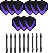 3 sets (9 stuks) Super Sterke – Paars - Vista-X – darts flights – inclusief 3 sets (9 stuks) - medium - Aluminium - zwart - darts shafts
