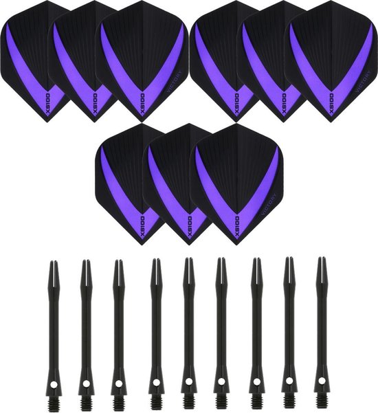 Afbeelding van het spel 3 sets (9 stuks) Super Sterke – Paars - Vista-X – darts flights – inclusief 3 sets (9 stuks) - medium - Aluminium - zwart - darts shafts
