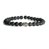 IbizaMen - heren armband -  matte Onyx natuursteen 8mm - Buddha sterling zilver 925 - 19cm