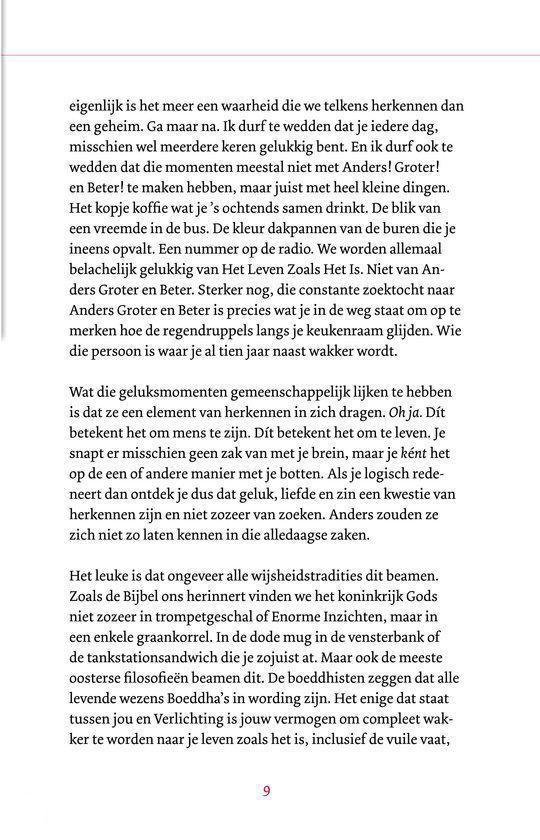 Tekstpagina met een paragraaf over geluk en de busreis.