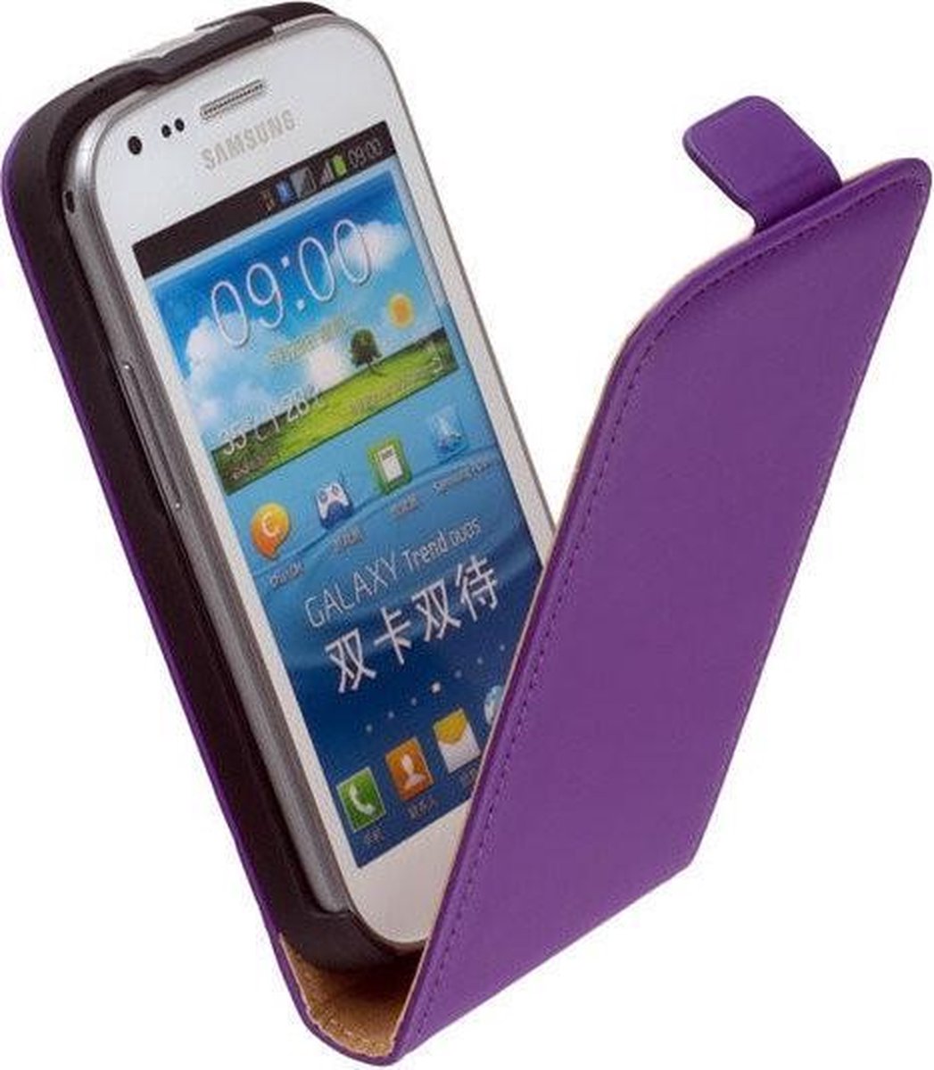 Lelycase Lederen Flip Case Cover Hoesje Samsung Galaxy Trend? ?Plus S7580 Paars
