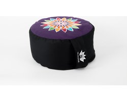 Om Namaste Symbolic Meditatiekussen Zitkussen - Rond - Paars & Zwart - Rainbow flower