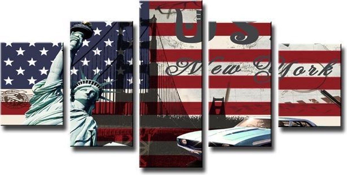 New York - Canvas Schilderij Vijfluik 160 x 80 cm