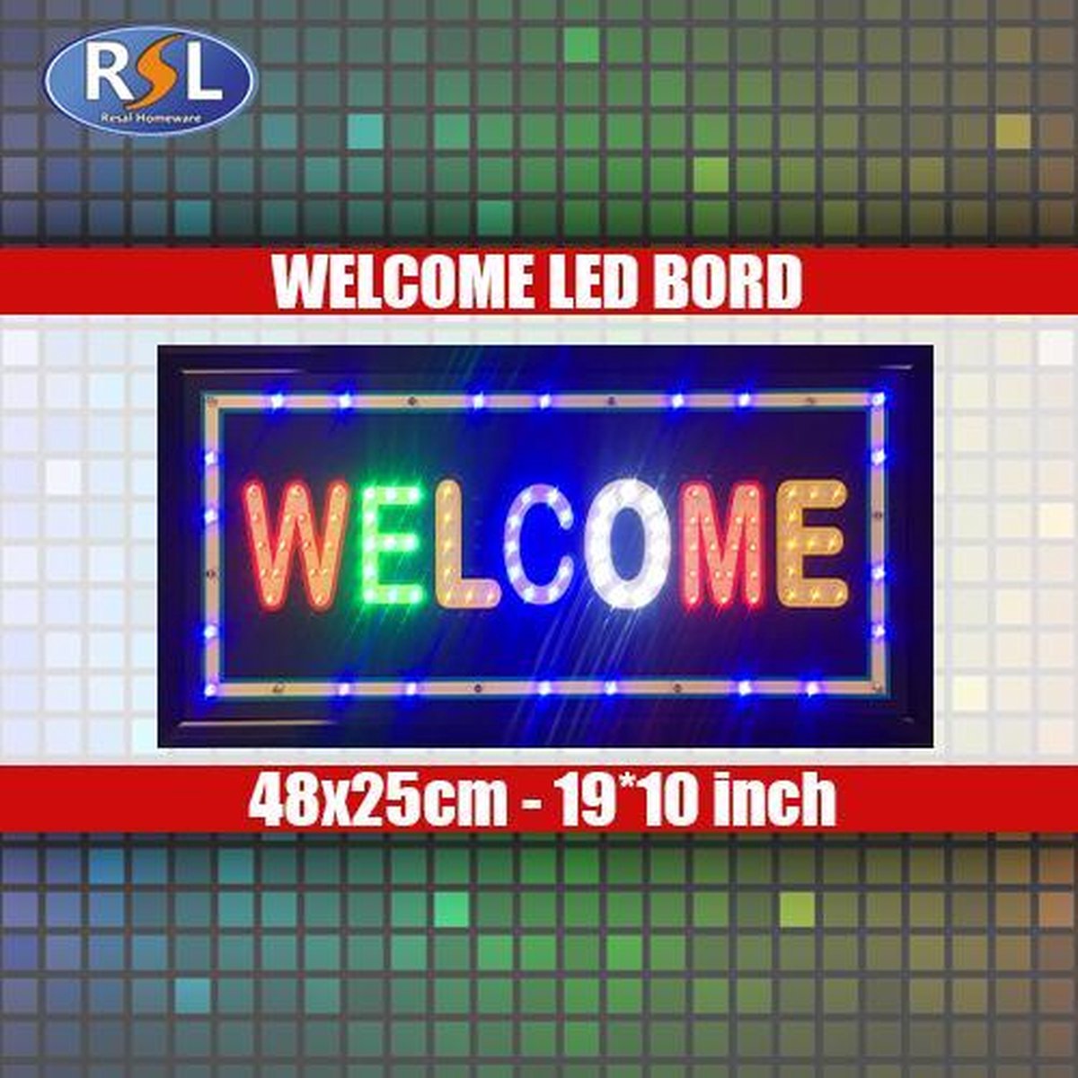Afbeelding van product RSL Homeware  Resal Homeware RGB/LED Welcome Bord 48x25cm - Zwart 8295