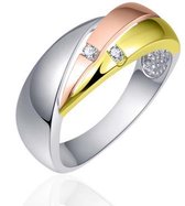 Schitterende Zilveren Ring Bicolor met Swarovski Zirkonia's 19.00 mm. (maat 60) | Damesring |Jonline