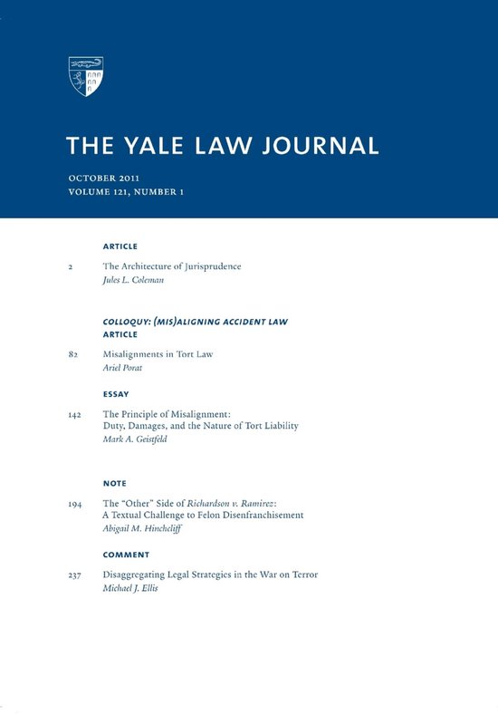 Yale Law Journal: Volume 121, Number 1 - October 2011 - cover