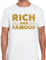 Rich and Famous goud glitter tekst t-shirt wit voor heren S