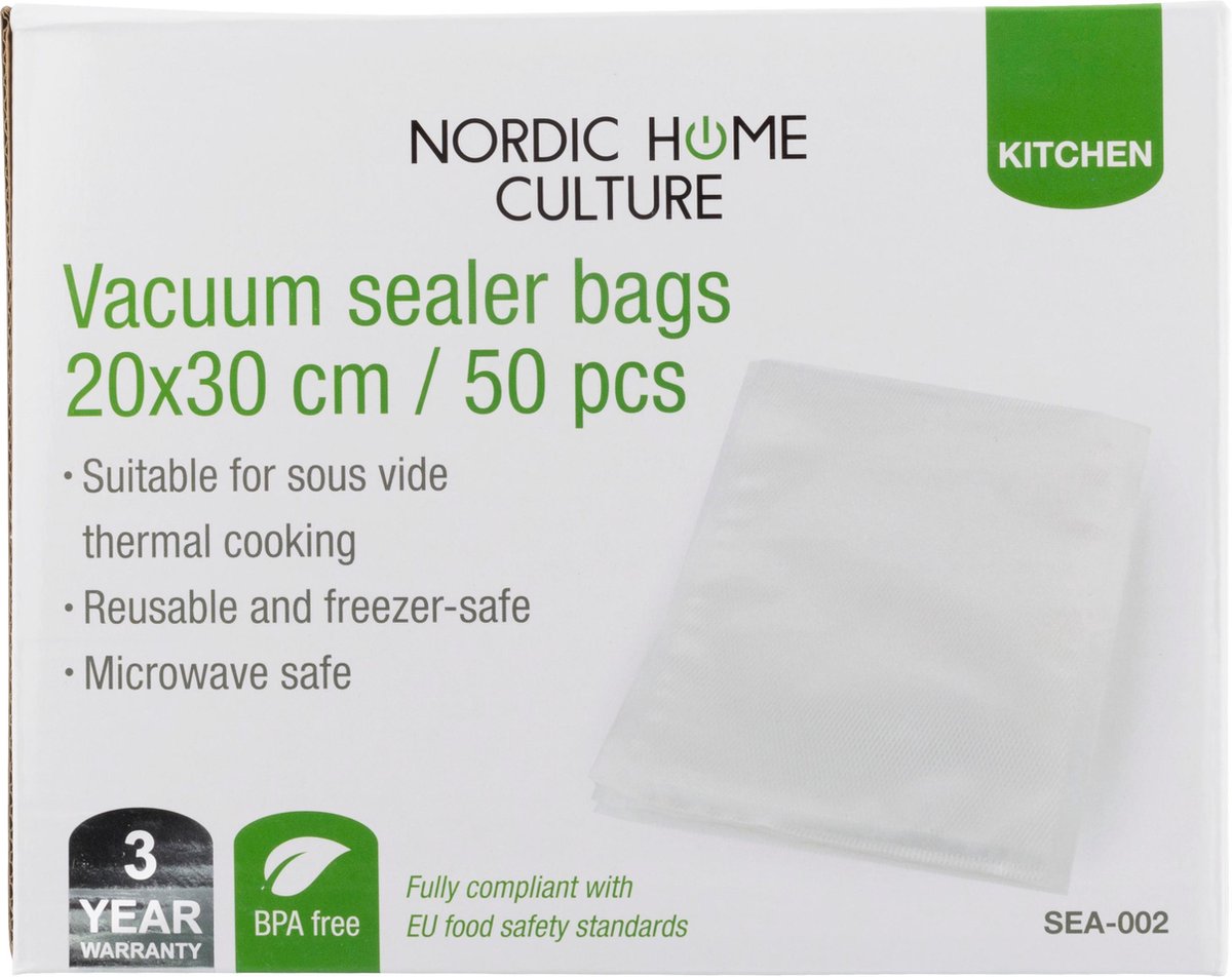 Nordic Home Culture SEA-002, 50 stuks Vacuum zakken 20x30 cm herbruikbaar voor SEA-001 sealer - Nordic Home Culture
