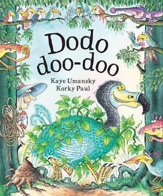Dodo Doo Doo kinderboek met een dodo, omringd door planten en vogels in een bos.