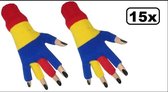 15x Paar Vingerloze handschoenen rood/geel/blauw