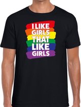 I like girls that like girls gay pride t-shirt zwart voor heren M