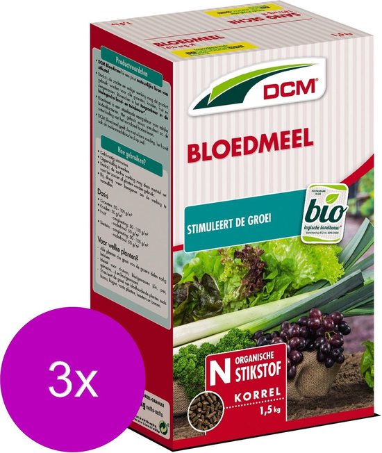Dcm Bloedmeel Organische Stikstof - Moestuinmeststoffen - 3 x 1.5 kg (K)