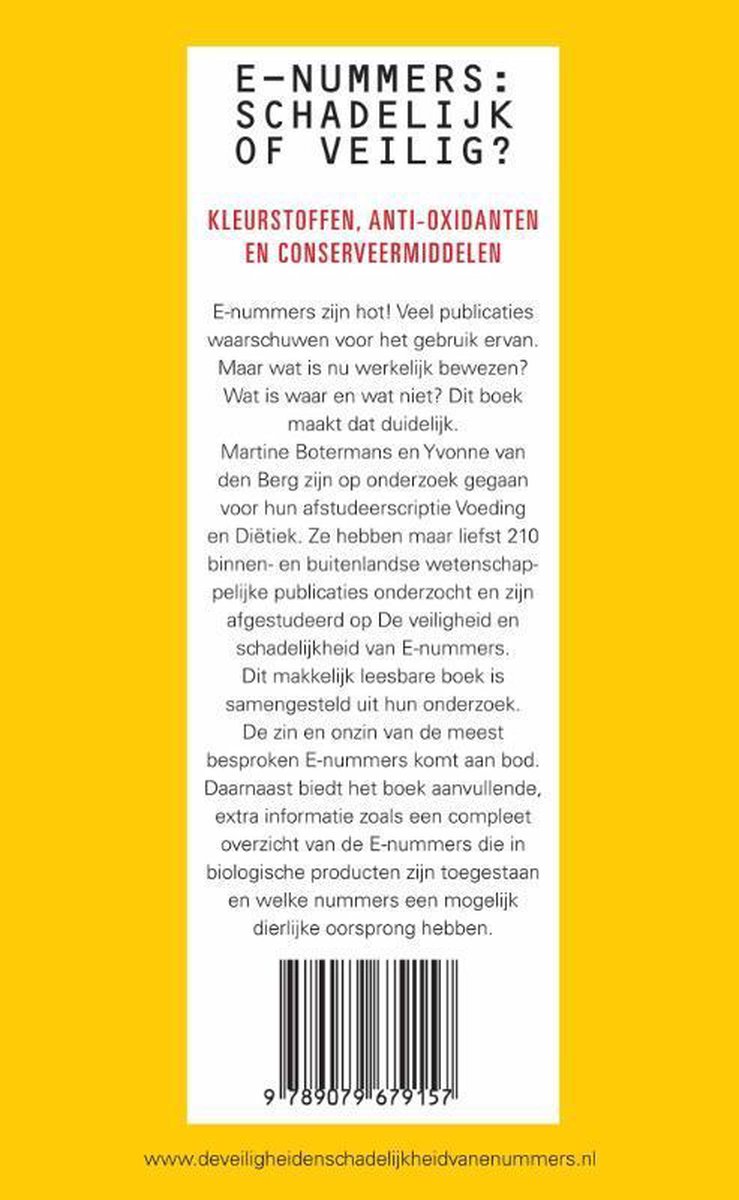 De veiligheid en schadelijkheid van E nummers - back cover