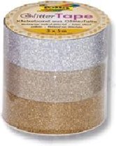 Folia glittertape zilver en goud rolletje met 3 stuks