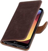 Zakelijke Book Case Telefoonhoesje Geschikt voor de LG Q8 - Portemonnee Hoesje - Pasjeshouder Wallet Case - Mocca
