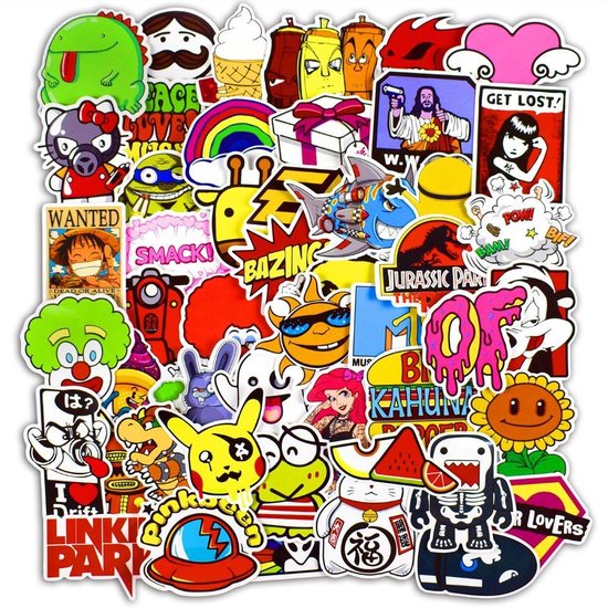 Mix van 100 stickers (random, cartoon, merken) voor laptop, skateboard,  tas, telefoon etc | bol.com