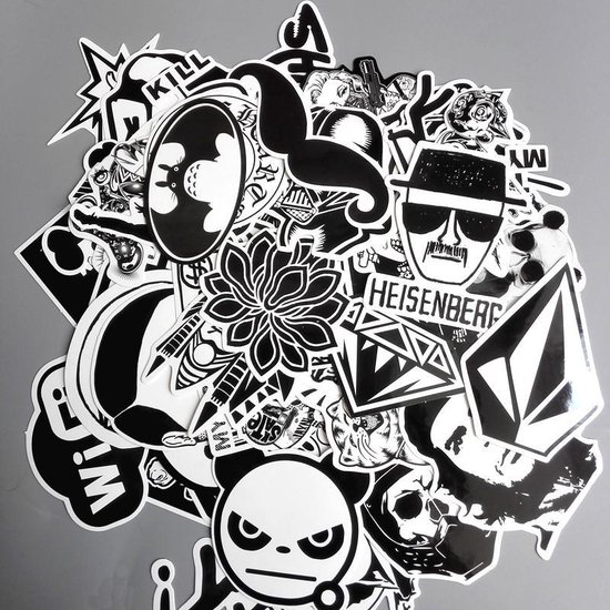 bol.com | Mix van 60 coole vinyl stickers in zwart en wit - UV