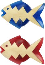 Decoratieve houten / acrylaat meubelknoppen, 2 stuks, piranha, rood / blauw