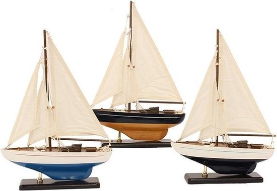 vermogen Assimileren belediging Schaalmodel zeilboot donkerblauw met wit 26 cm - Miniatuur schepen | bol.com
