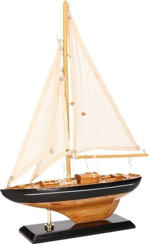 excuus tint doorgaan Schaalmodel zeilboot naturel hout met zwart 26 cm - Miniatuur schepen |  bol.com