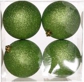 4x Appelgroene kunststof kerstballen 10 cm - Glitter - Onbreekbare plastic kerstballen - Kerstboomversiering appelgroen