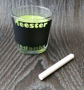 Groene geur kaars (appel en peer) met krijtbordje met de tekst "Meester Bedankt" - inclusief krijtje