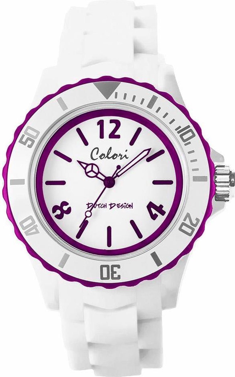 Colori White Summer 5 COL402 Horloge - Siliconen Band - Ø 44 mm - Wit - Paars