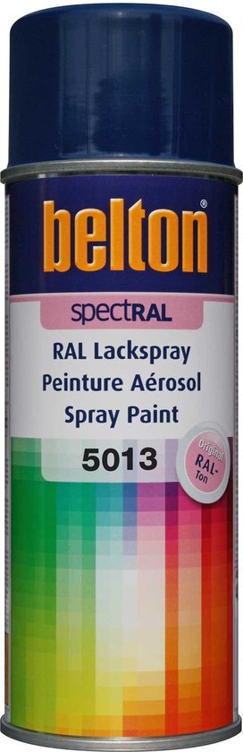 Spuitbus met blauwe dop, merk Belton Spectral, RAL 5013 Kobaltblauw.