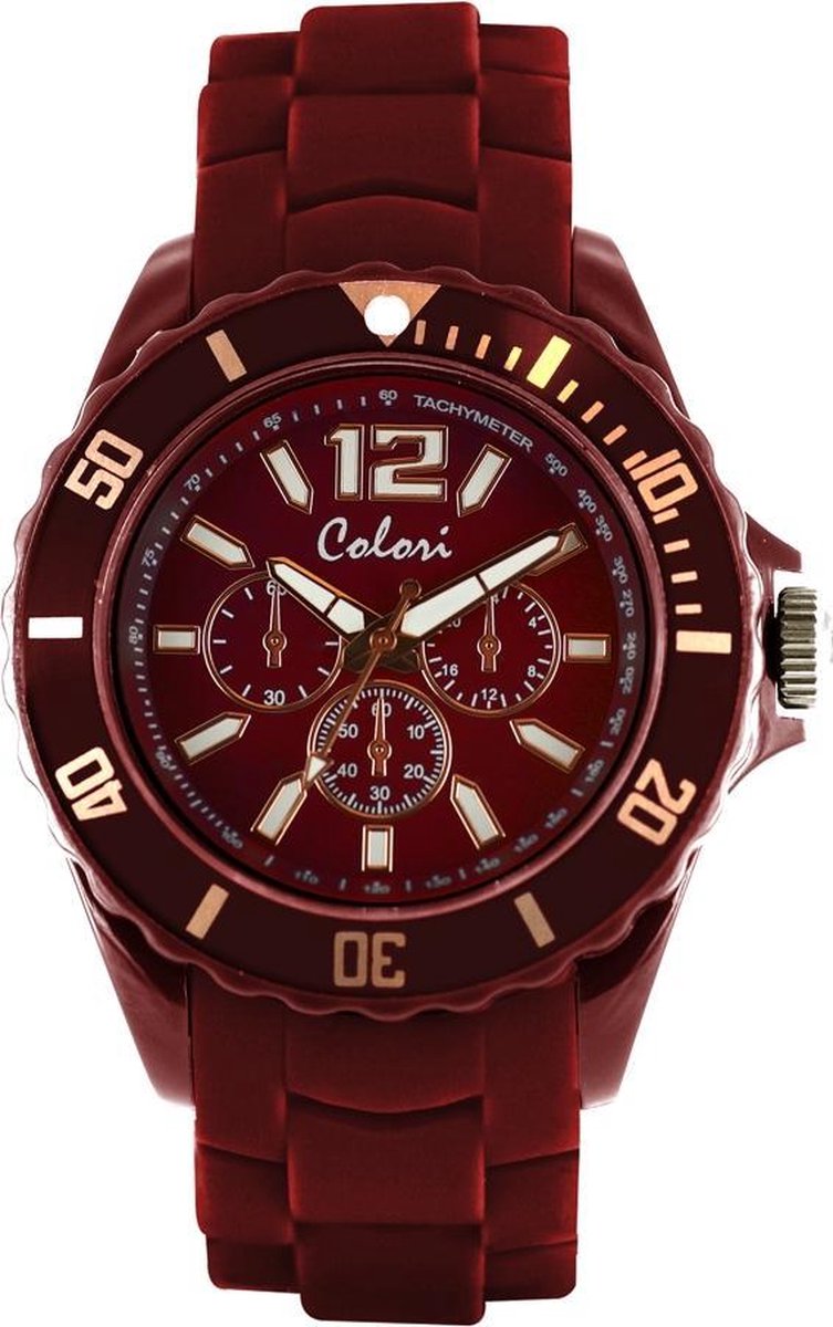 Colori Classic Chic 5 COL247 Horloge - Siliconen Band - Ø 44 mm - Rood