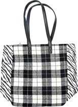 Dielay - Tas met Schotse Ruit en Zebraprint - Shopper - PU Kunstleer - 37x43 cm - Zwart en Wit