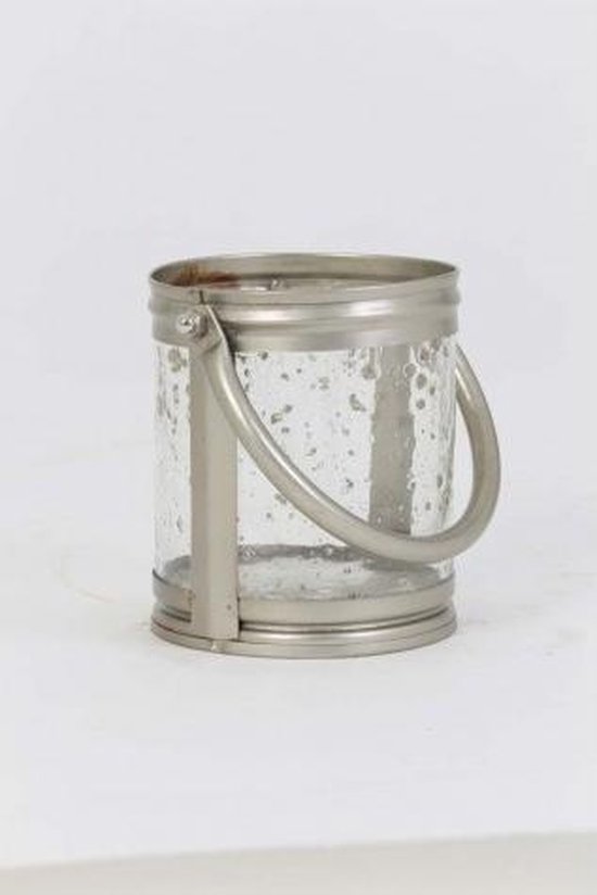 Windlicht Ø14x12 cm BORNES glas antiek+hendel zilver x