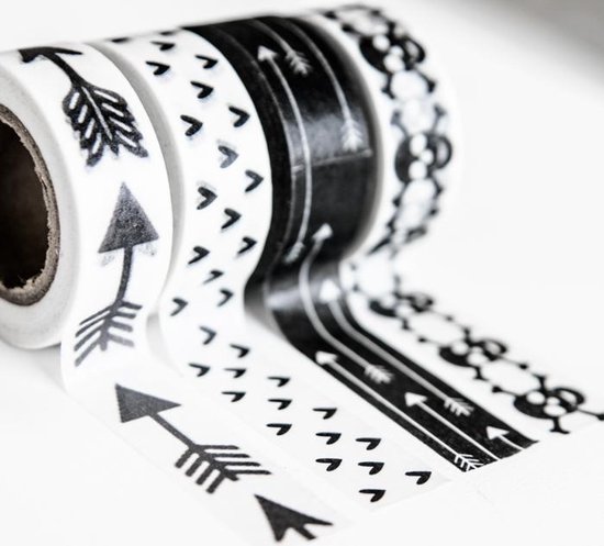 Zich afvragen Gering Beleefd Set van 4 Rolletjes Washi Tape Zwart Wit | Masking Tape Pijlen | bol.com