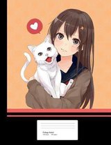 Anime Manga Girl with Cat Composition Book College Ruled