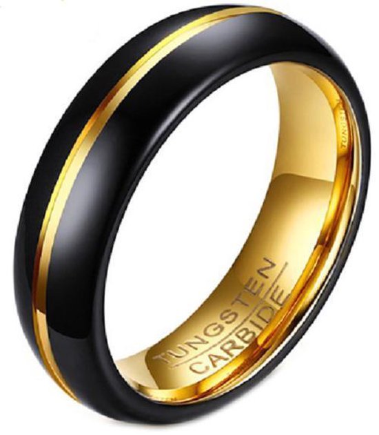 Schitterende Wolfraamcarbide Kleurcombinatie Gold & Black Ring | Ronde Ring 19.00 mm. (maat 60)