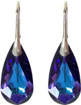 DBD - Zilveren Oorbellen - Druppel - Swarovski Kristal Elements - Heliotrope Paars Blauw - 24MM - Anti Allergisch
